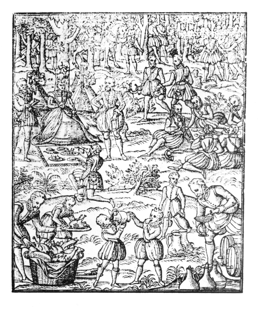 Dronning Elizabeth I (1533-1603) på en jaktpiknik, tallerken fra 