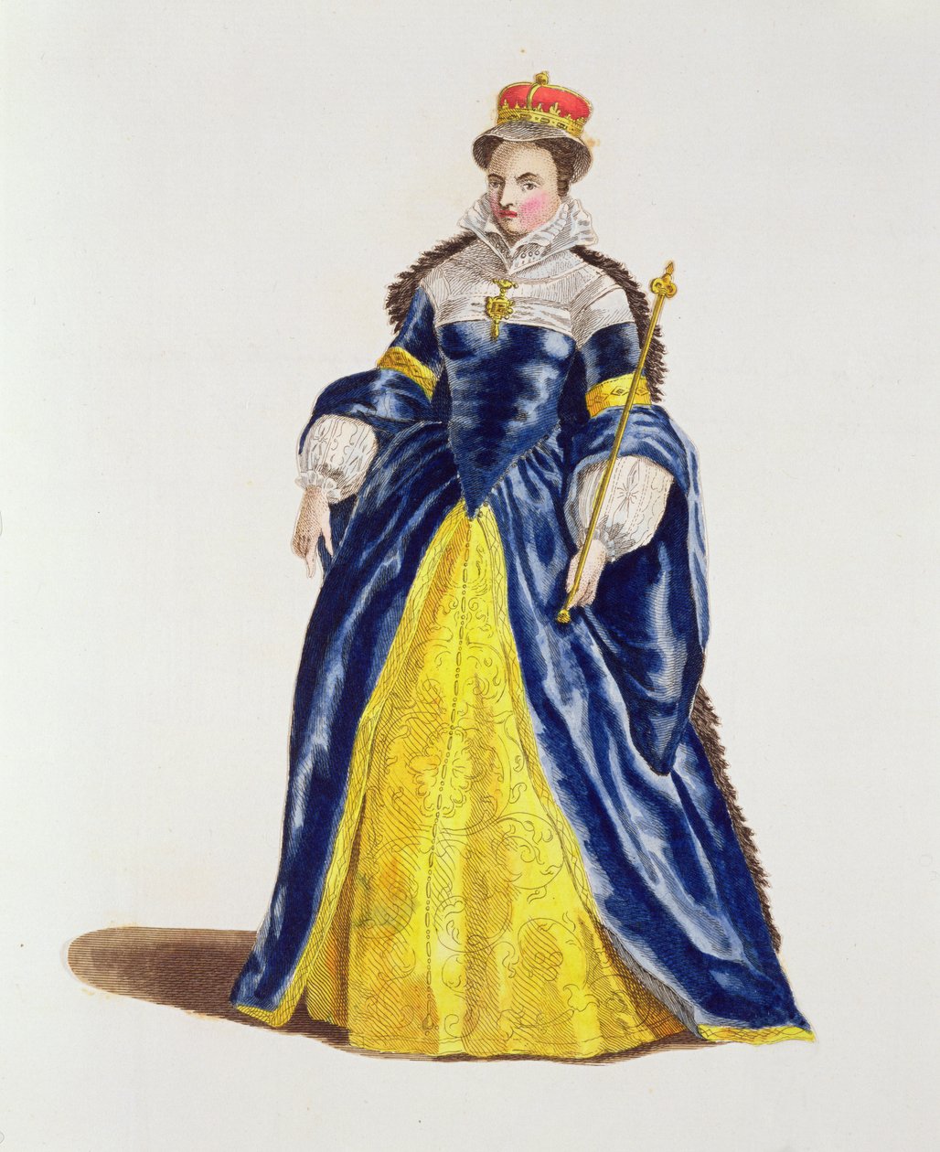 Dronning Mary I (1516-58) av England i 1554 (farget gravering) av English School