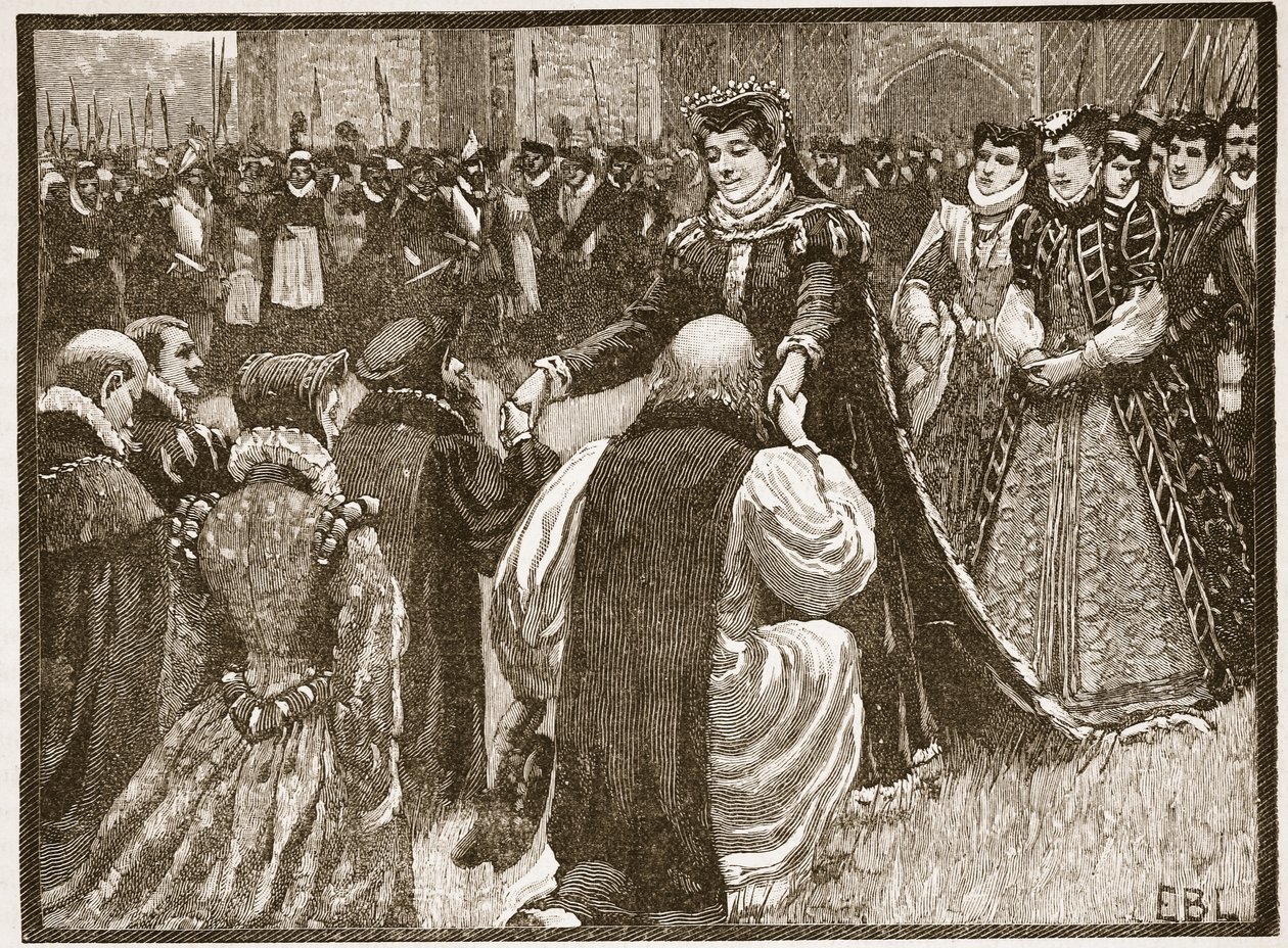 Queen Mary and the State Prisoners in the Tower, illustrasjon fra Cassells Illustrated History of England (sepiafoto) av English School