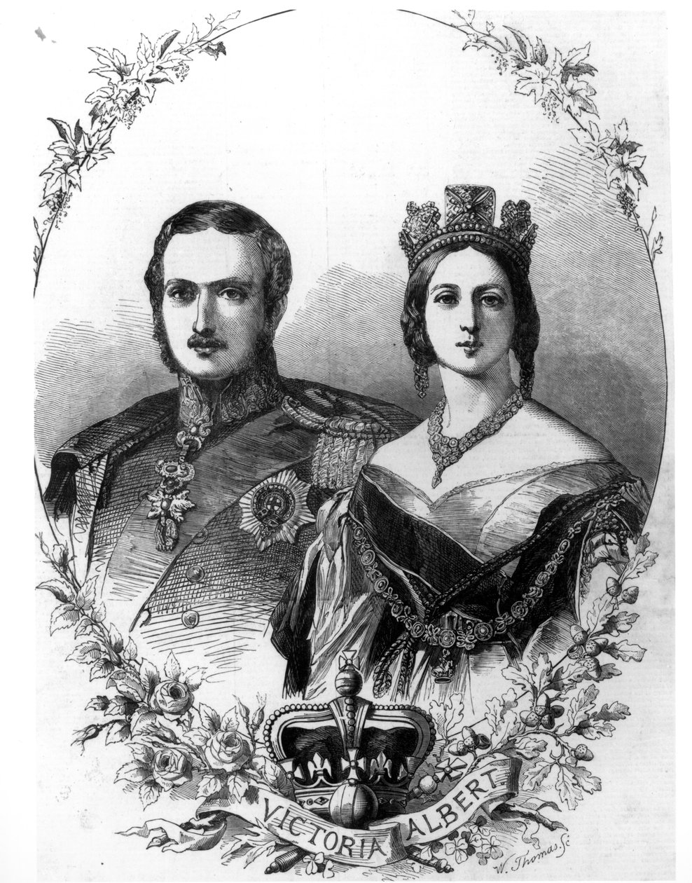 Dronning Victoria (1819-1901) og prins Albert (1819-61) gravert av W. Thomas, 1844 av English School