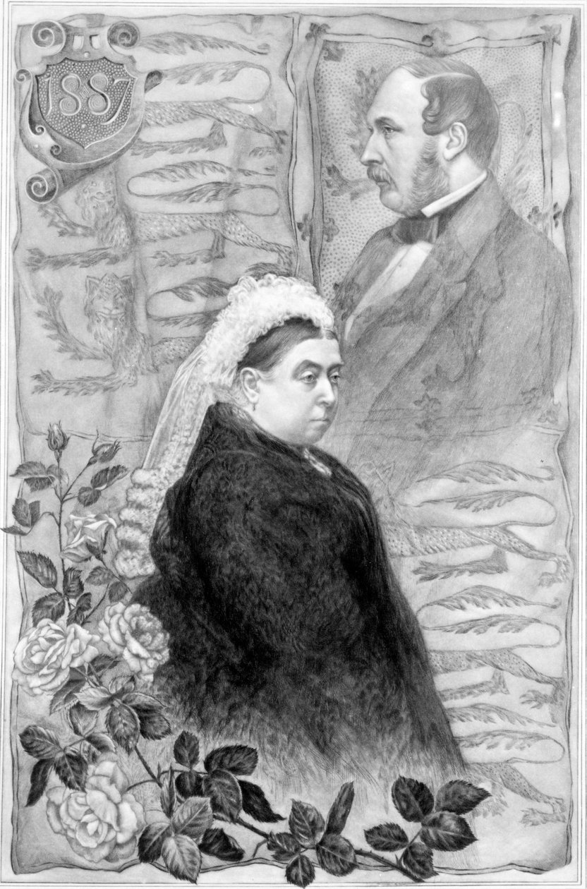 Dronning Victorias gylne jubileum, 1887 (bw gravering) av English School