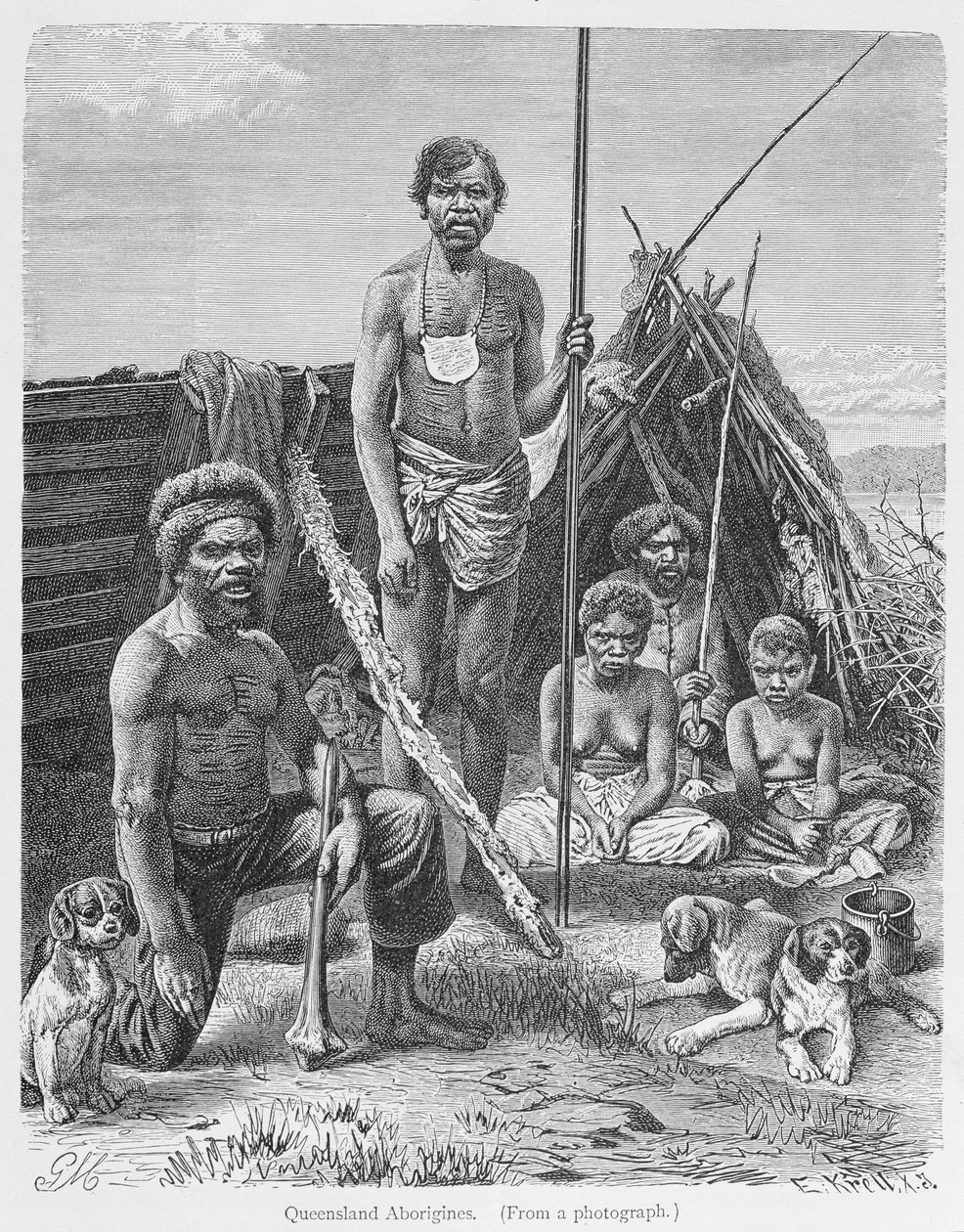 Queensland aborigines, gravert fra et fotografi av E. Krell, fra 