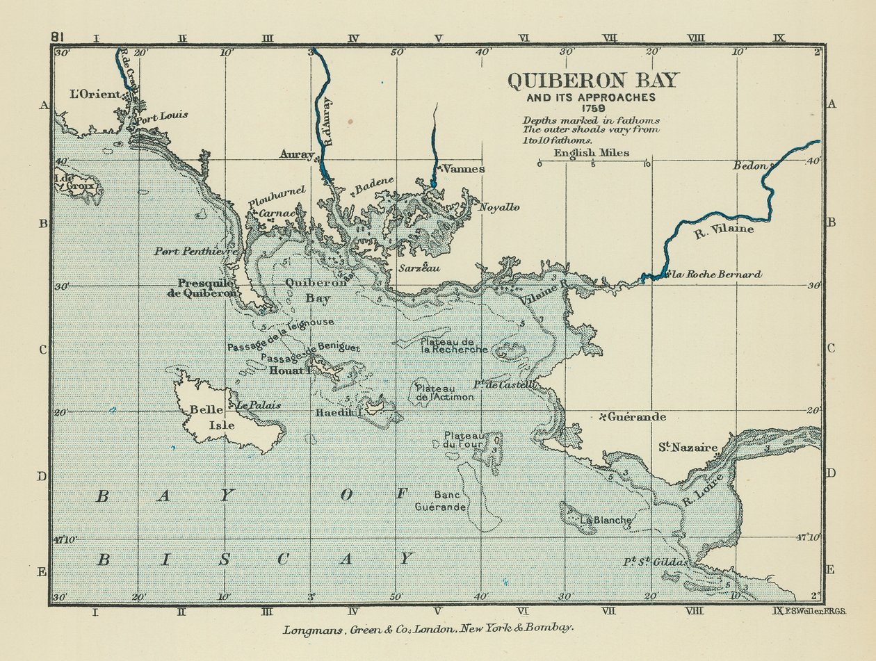 Quiberonbukten og dens innseilinger (fargelitografi) av English School