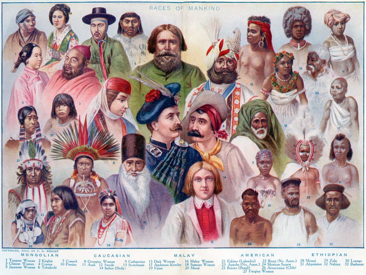 Races of Mankind, fra The British Empire Universities Modern English Illustrated Dictionary, pub.1914 av English School