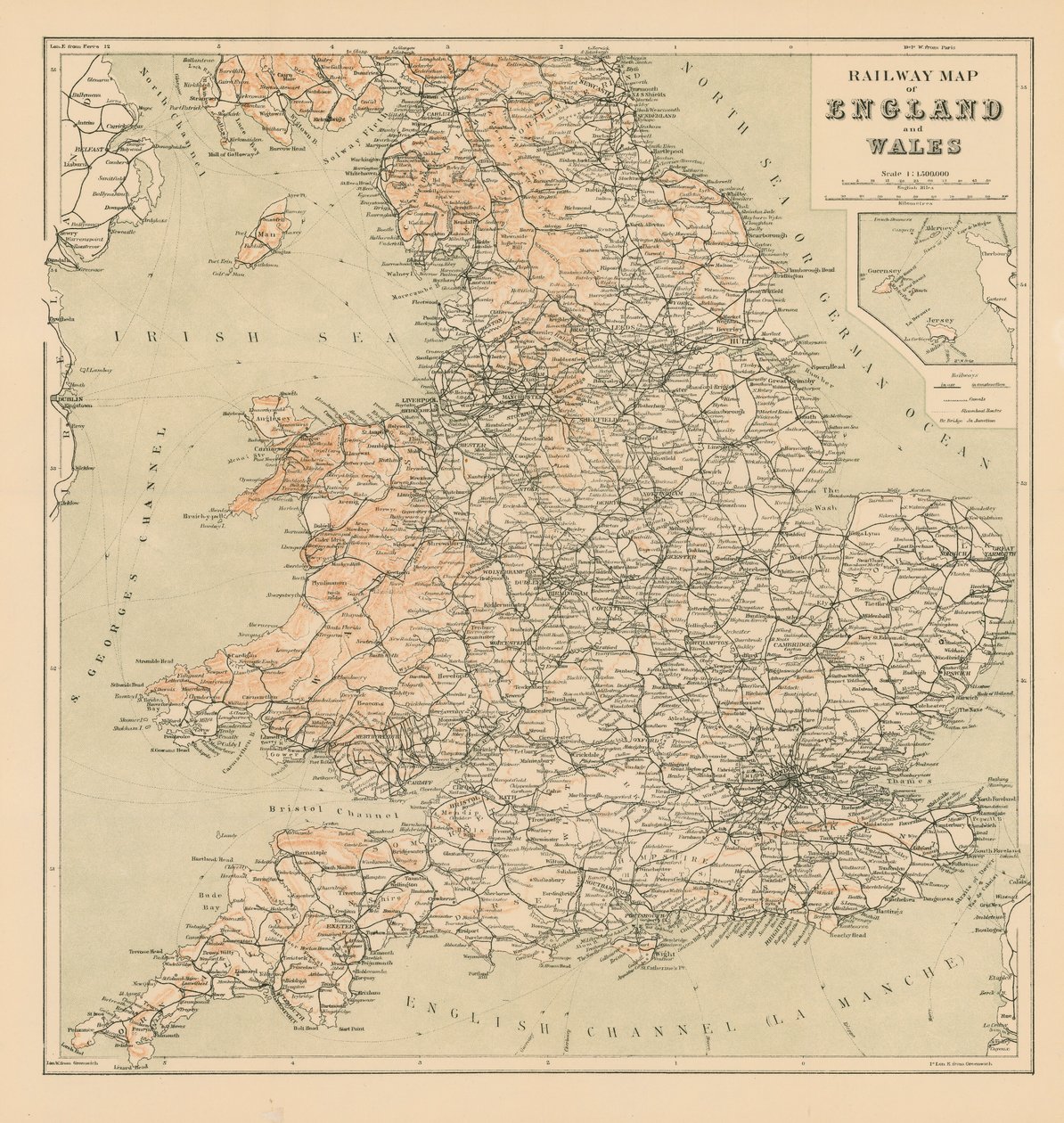 Jernbanekart over England og Wales (lito) av English School