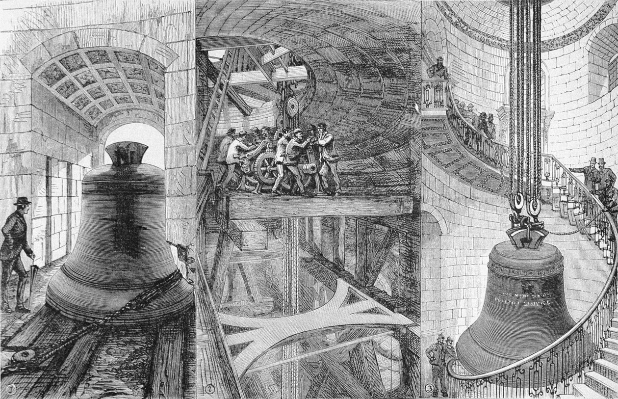 Raising the Great Bell i Tower of St. Pauls Cathedral, fra The Illustrated London News, 3. juni 1882 av English School