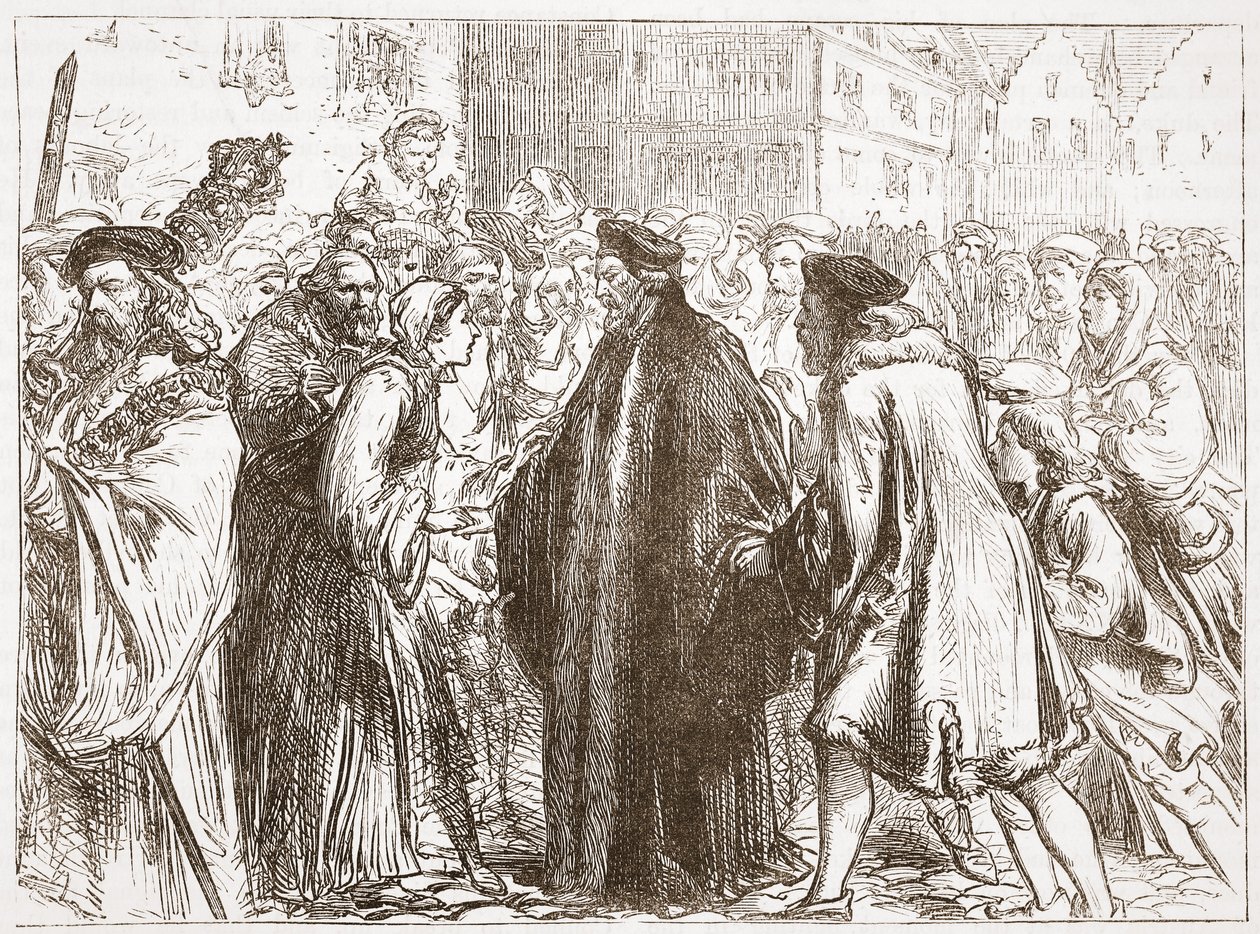 Mottakelse av John Huss i Nürnberg, illustrasjon fra The History of Protestantism av James Aitken Wylie (1808-1890), pub. 1878 av English School