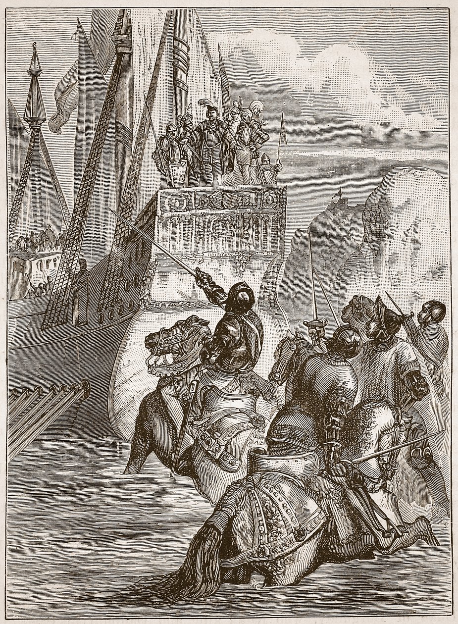 Mottakelse av keiser Sigismund, illustrasjon fra Cassells Illustrated History of England (sepiafoto) av English School