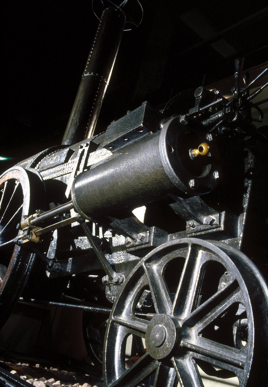 Rester av Stephensons Rocket, 1829 (metall) (detalj) av English School