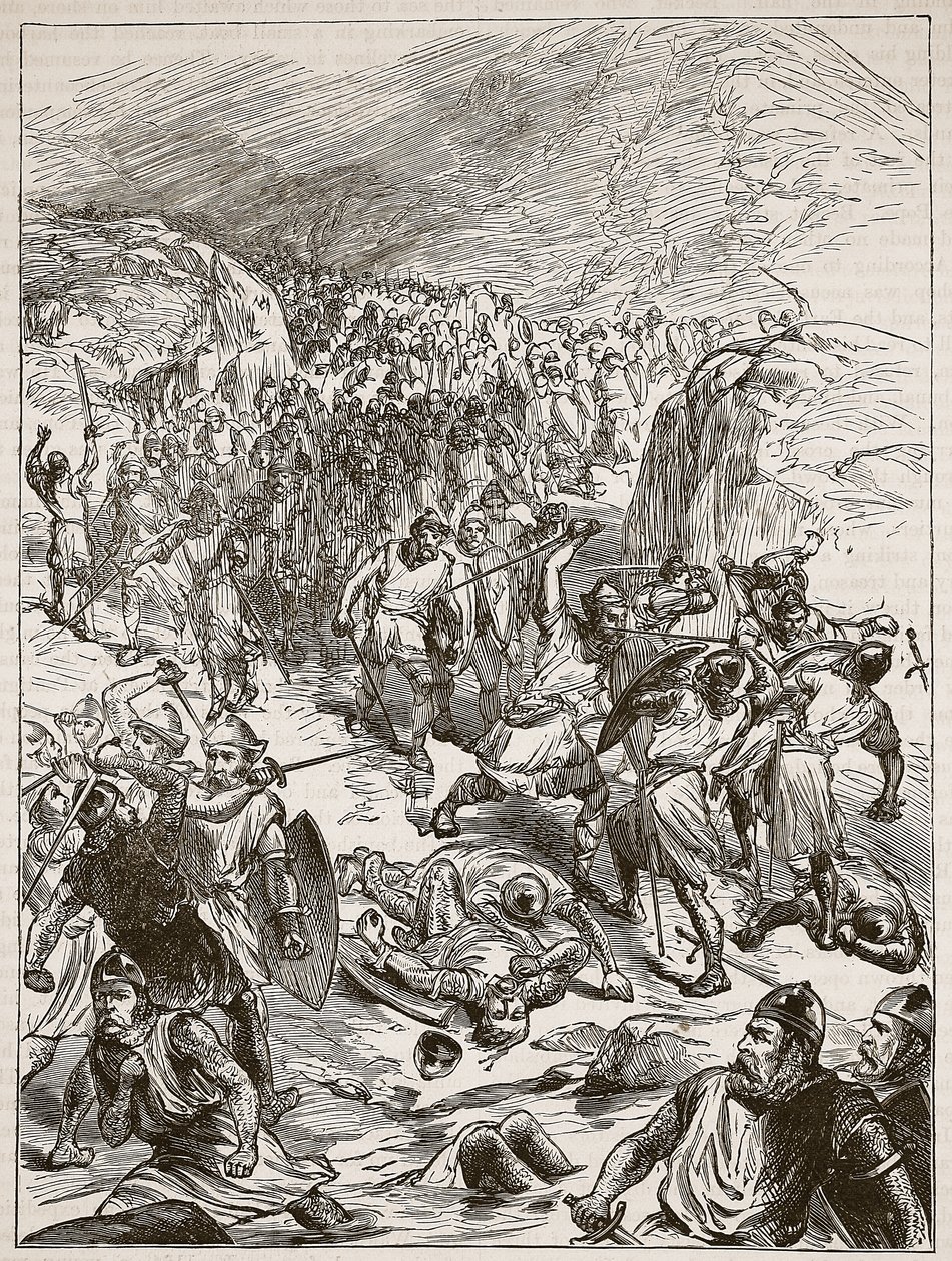 Repulse of the English at Corwen, illustrasjon fra Cassells Illustrated History of England (sepiafoto) av English School