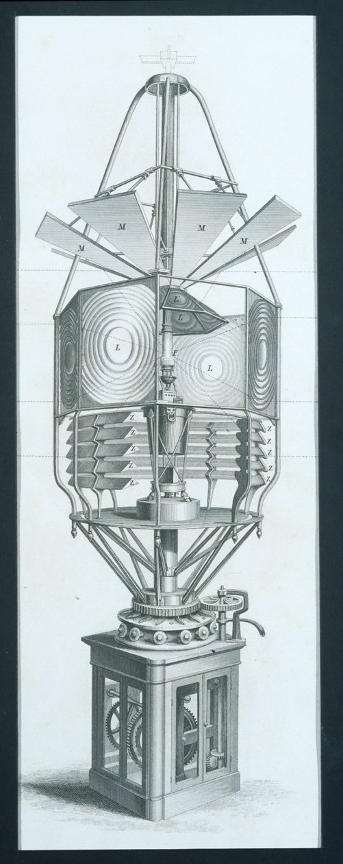 Revolving Dioptric Apparatus for a Lighthouse, fra Cyclopaedia of Useful Arts & Manufactures redigert av Charles Tomlinson, ca. 1880-tallet av English School