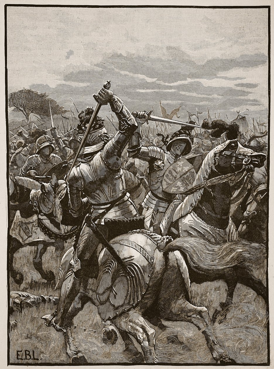 Richard III i slaget ved Bosworth, illustrasjon fra Cassells Illustrated History of England (sepia-foto) av English School