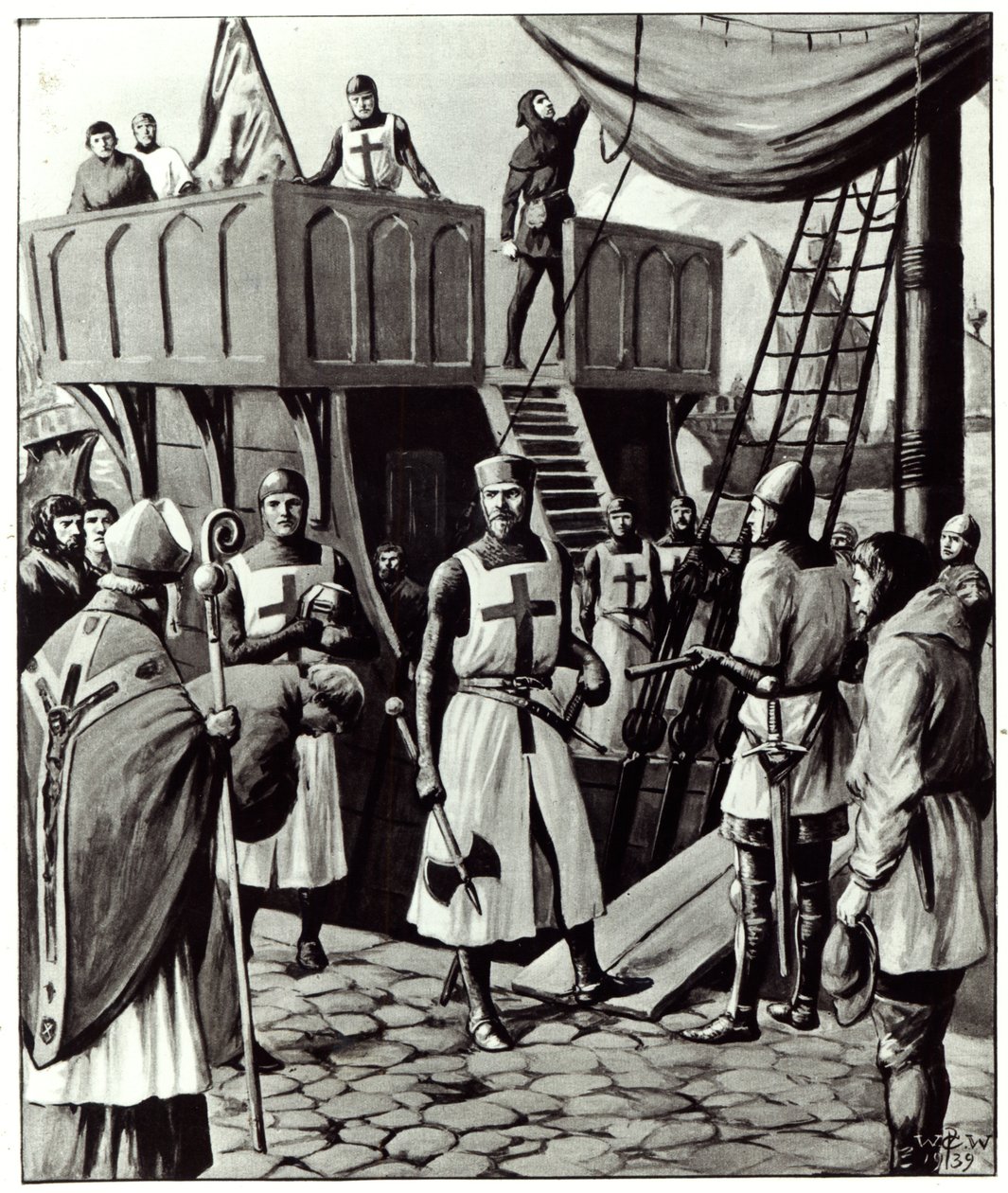 Richard I setter seil mot Det hellige land, 1939 av English School