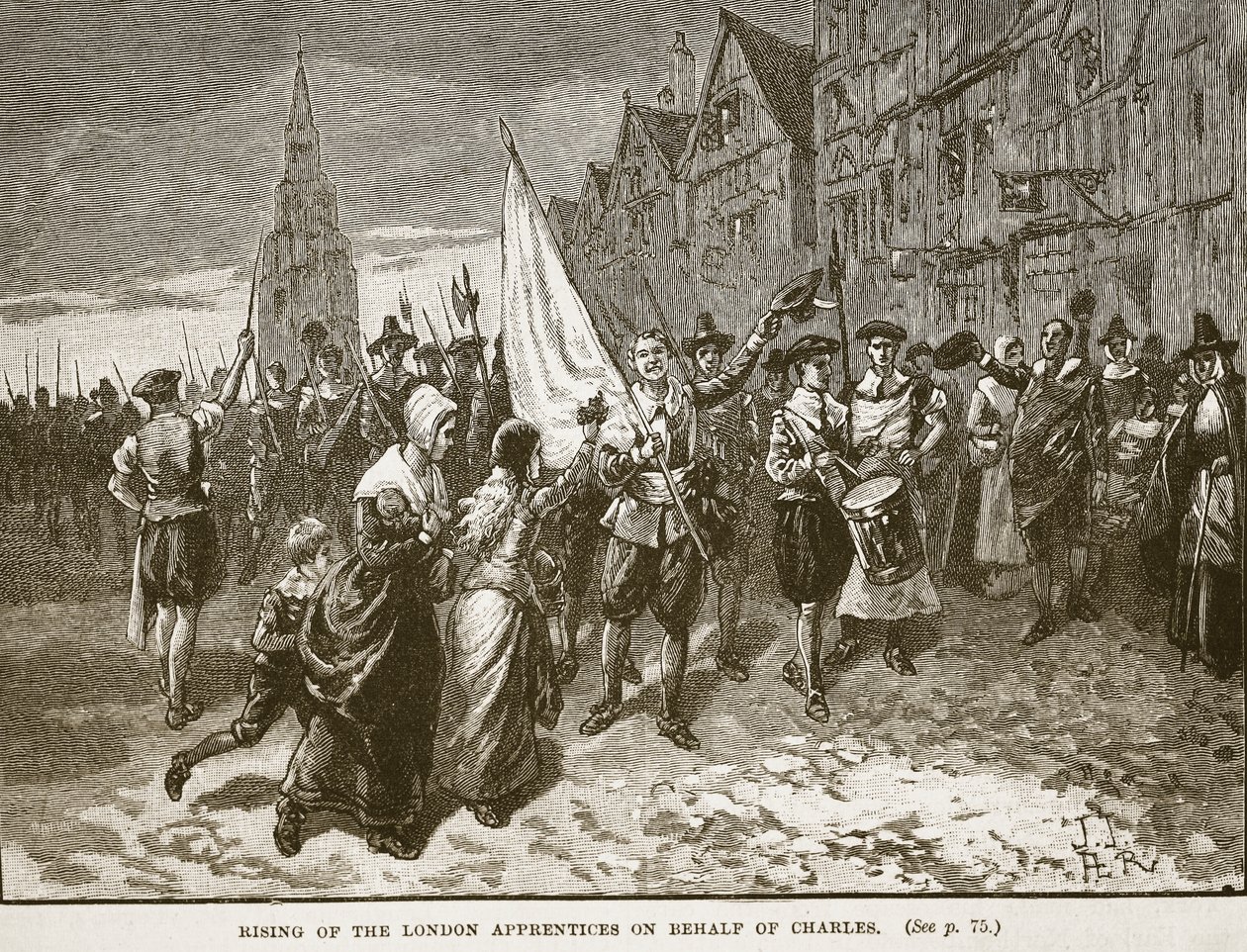 Rising of the London Apprentices på vegne av Charles, illustrasjon fra Cassells Illustrated History of England (sepiafoto) av English School