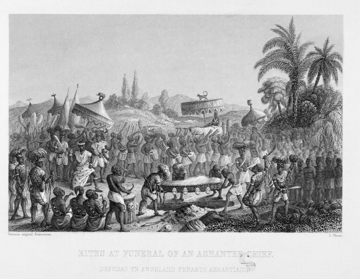 Rites at Funeral of an Ashantee Chief, gravert av A. Thorn, fra World Religion, utgitt av A. Fullarton & Co. av English School
