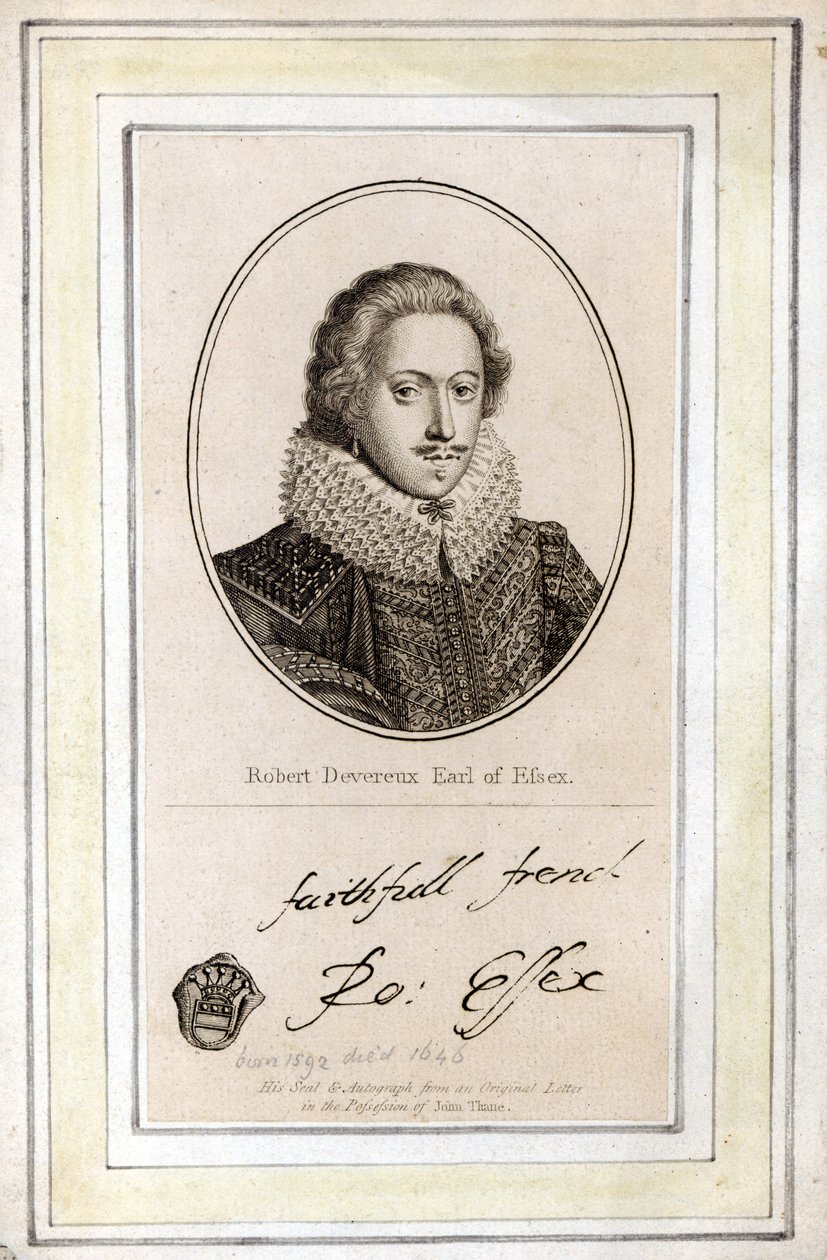 Robert Devereux, 3. jarl av Essex (1591-1646), hans segl og autograf av English School
