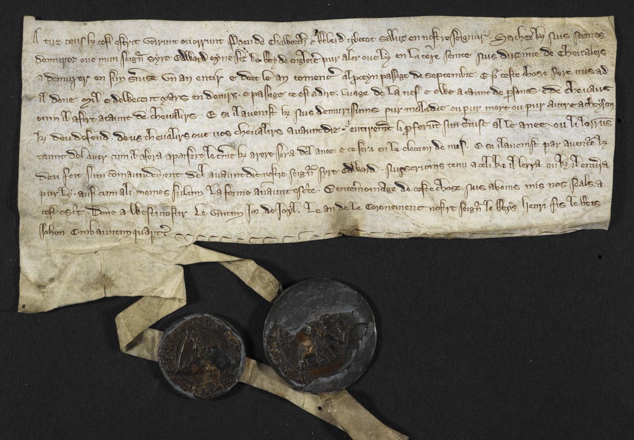 Robert Tybetot: Forpliktelse til å tjene i Det hellige land: 1270. Paen de Chaworth: Forpliktelse til å tjene i det hellige land: 1270 (blekk på pergament) av English School
