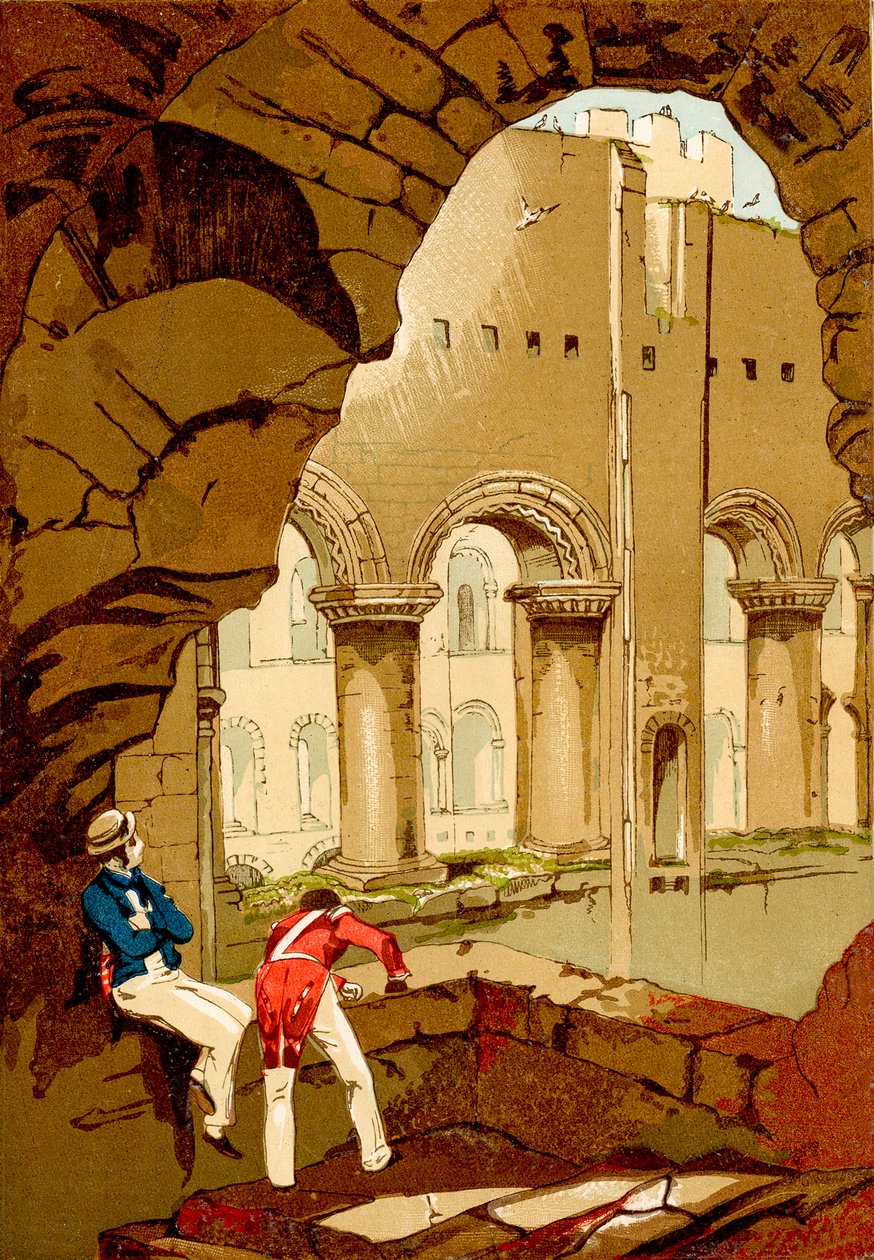 Rochester Castle, interiør (farget gravering) av English School