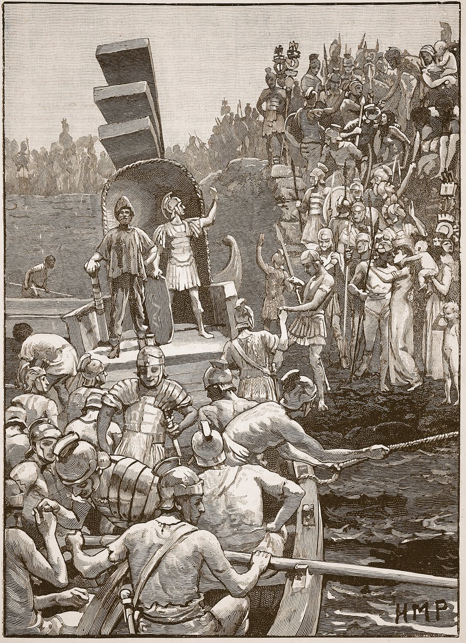 Romerske soldater forlater Storbritannia, illustrasjon fra Cassells Illustrated History of England (sepiafoto) av English School