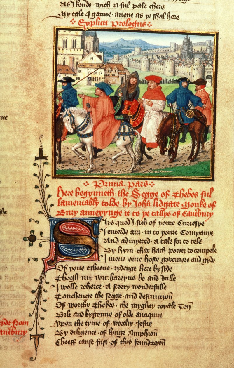 Roy 18 D 11 f.148 Lydgate and the Canterbury Pilgrims forlate Canterbury fra `Troy Book and the Siege of Theben