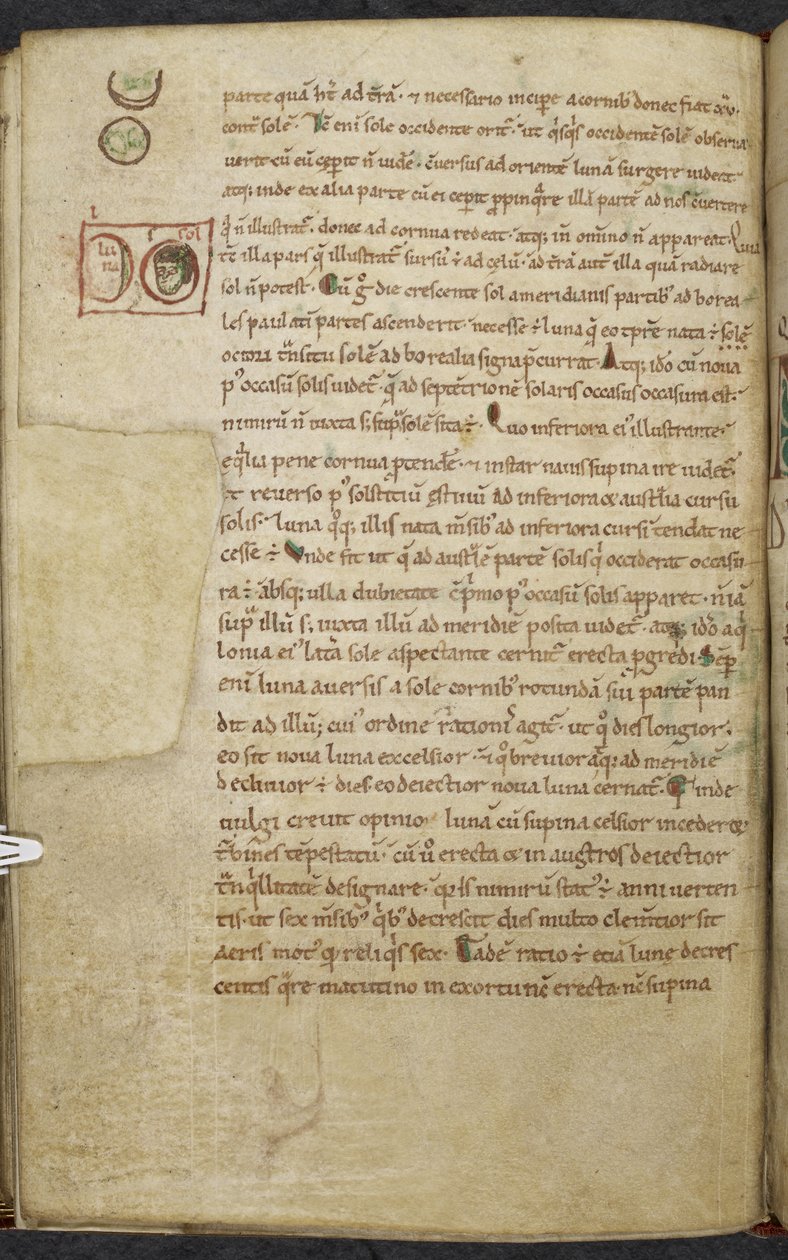 Kongelig 13. A.XI, f.55vMarginaltegninger av solen og månen.De temporum ratione.Bede den ærverdigeMscellany of computus and astronomi.1000-1100-tallet av English School