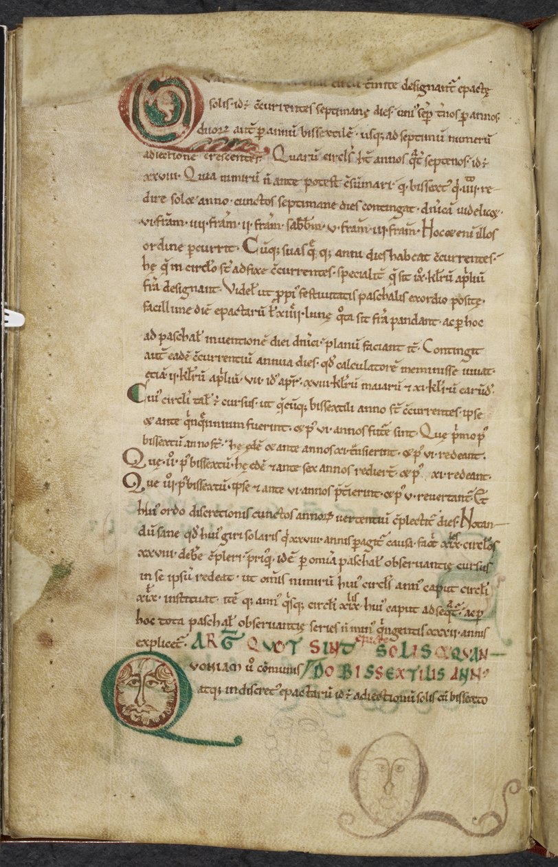 Kongelig 13. A.XI, f.79v Menneskeansikter i initialer, De temporum ratione, Bede den ærverdige (vellum) av English School