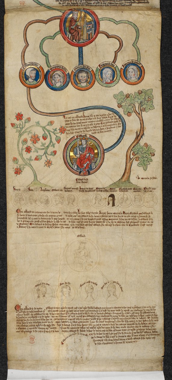 Royal 14 B. VI, membran 7 Den kongelige genealogien fra Henrik III til Edward I med en utvidelse i en annen hånd fra Edward II til Edward III, fra 