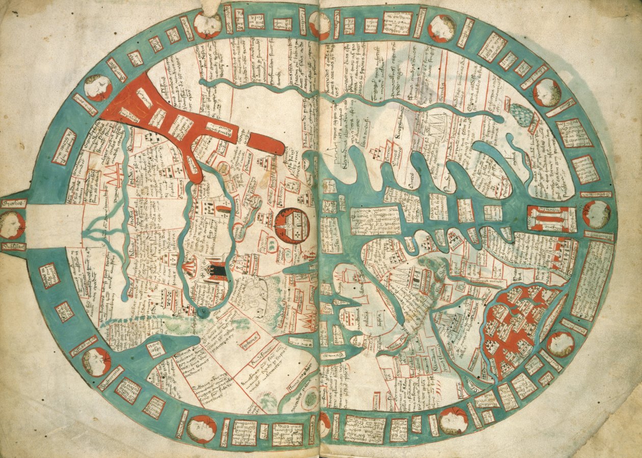 Royal 14 C IX ff.1v-2 Harta lumii mari, din „Ranulph Higden