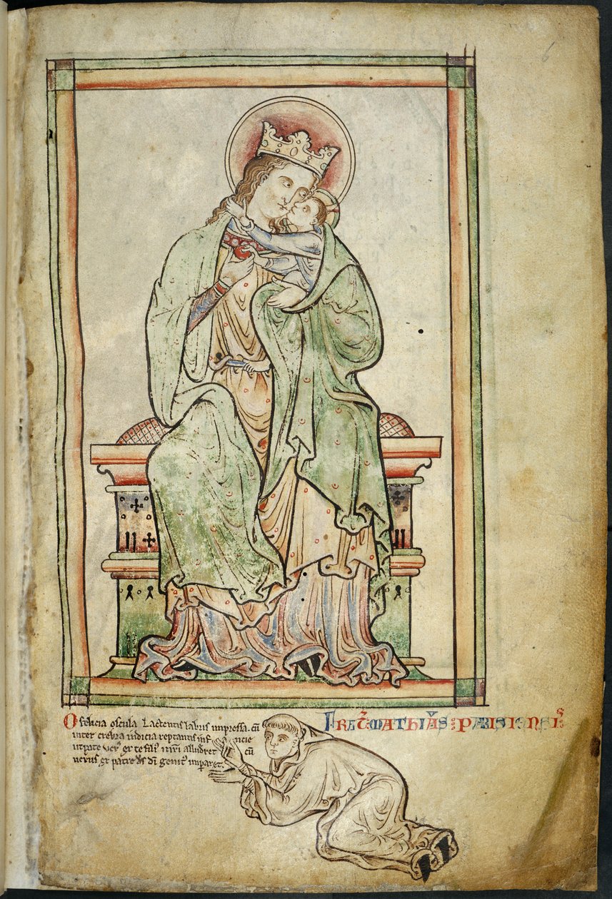 Royal 14 C. VII, f.6 Virgin and Child med kunstner, illustrasjon fra 