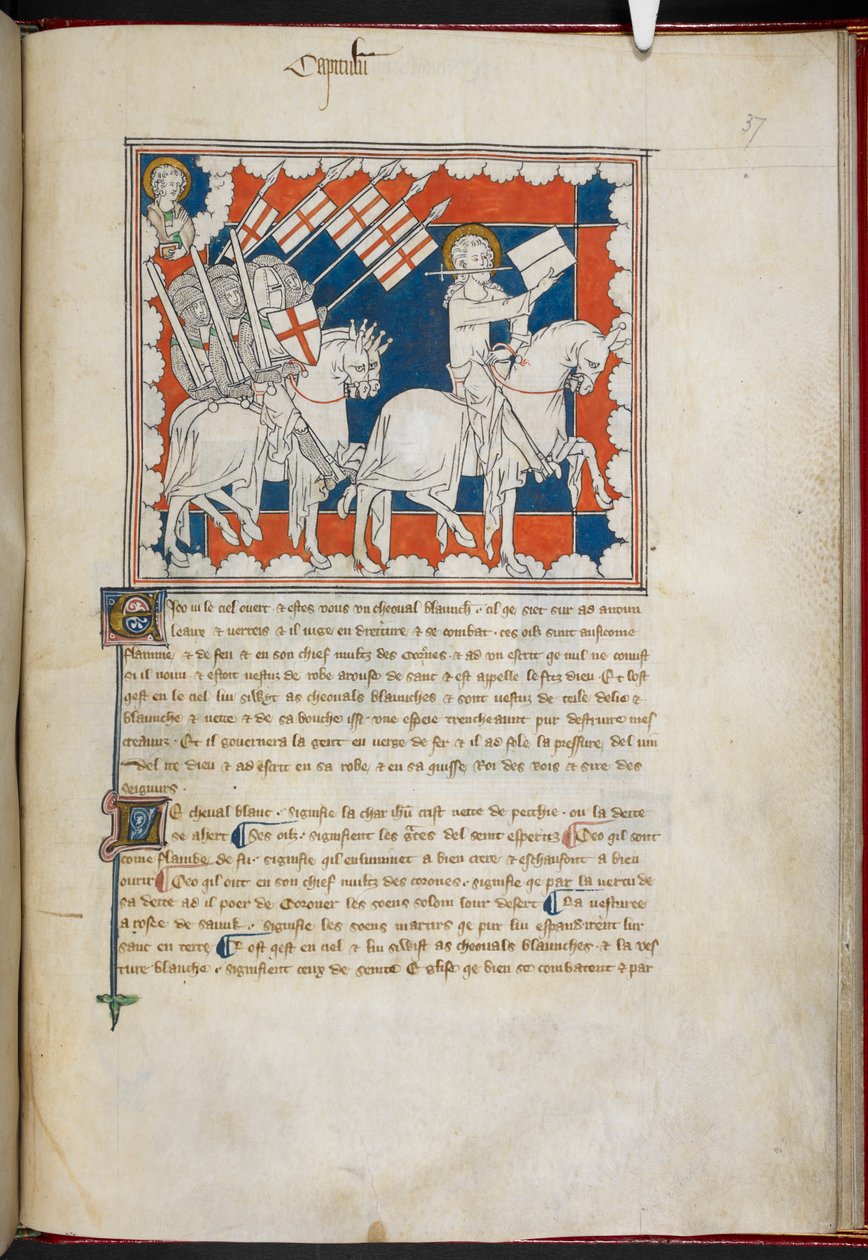 Kongelig 19 B.XV, f.37 Rytteren på den hvite hesten og hans tilhengere; John over, til venstre, fra 