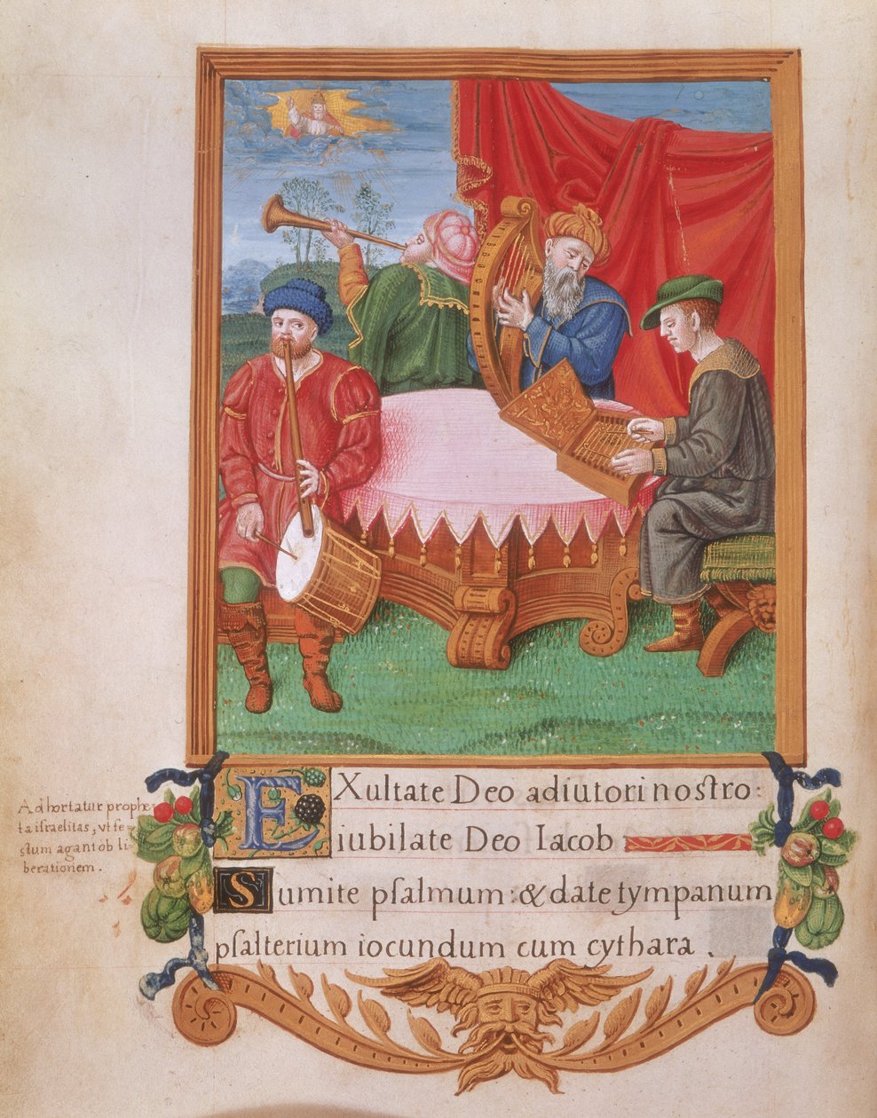 Royal 2 A.XVI fol.98v Tudor-musikere, fra Psalter of Henry VIII, c.1530-47 (vellum) av English School