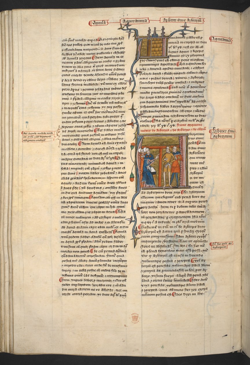 Royal 6 E VI, f.128v Arbiter, Arbitrium (dommer, avgjørelse), fra 