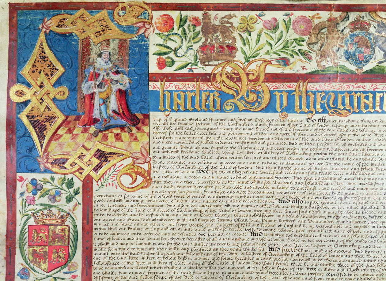 Royal Charter for Company of Clothmakers in the Reign of Charles II (1630-85) (detalj) av English School