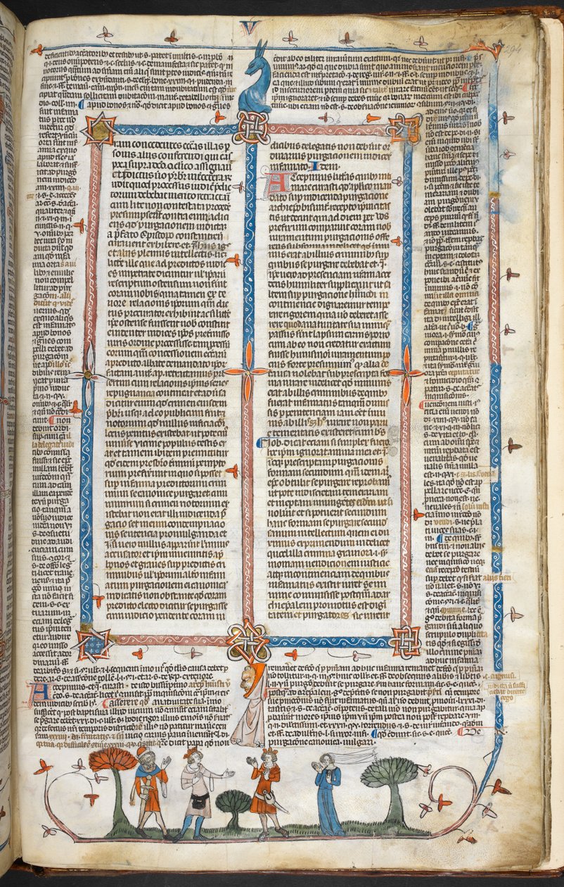 Royal MS 10 IV f.294r middelalderfigurer og marginaldekor, illustrasjon fra 