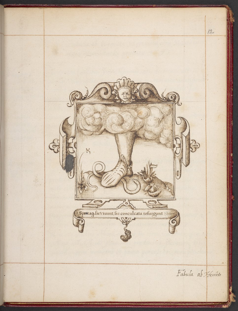 Royal MS 18 A XLVIII, fol. 12r, Emblem med latinsk motto fra George Gascoines presentasjonseksemplar av Eremitten Hemetes av English School