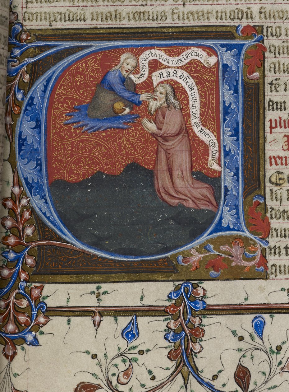 Royal MS 1 E IX, f.193 Jeremia inspirert av Gud (vellum) av English School