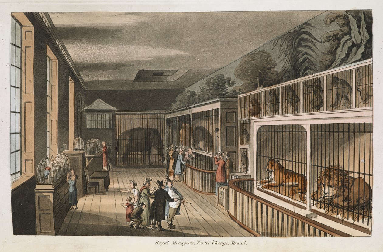 Royal menagerie, Exeter (Change Exchange), Strand. Velg utsikt over London: med historiske og beskrivende skisser av noen av de mest interessante av de offentlige bygningene / satt sammen og arrangert av J.B. Papworth. John Buonarotti Papworth, London av English School
