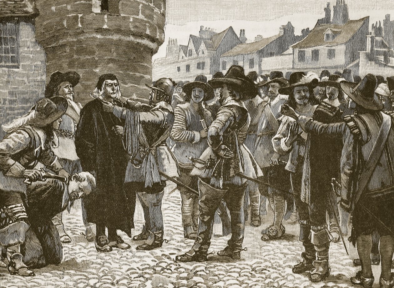 Royalistiske plottere på Salisbury som fornærmer sheriffen, illustrasjon fra Cassells Illustrated History of England (sepiafoto) av English School