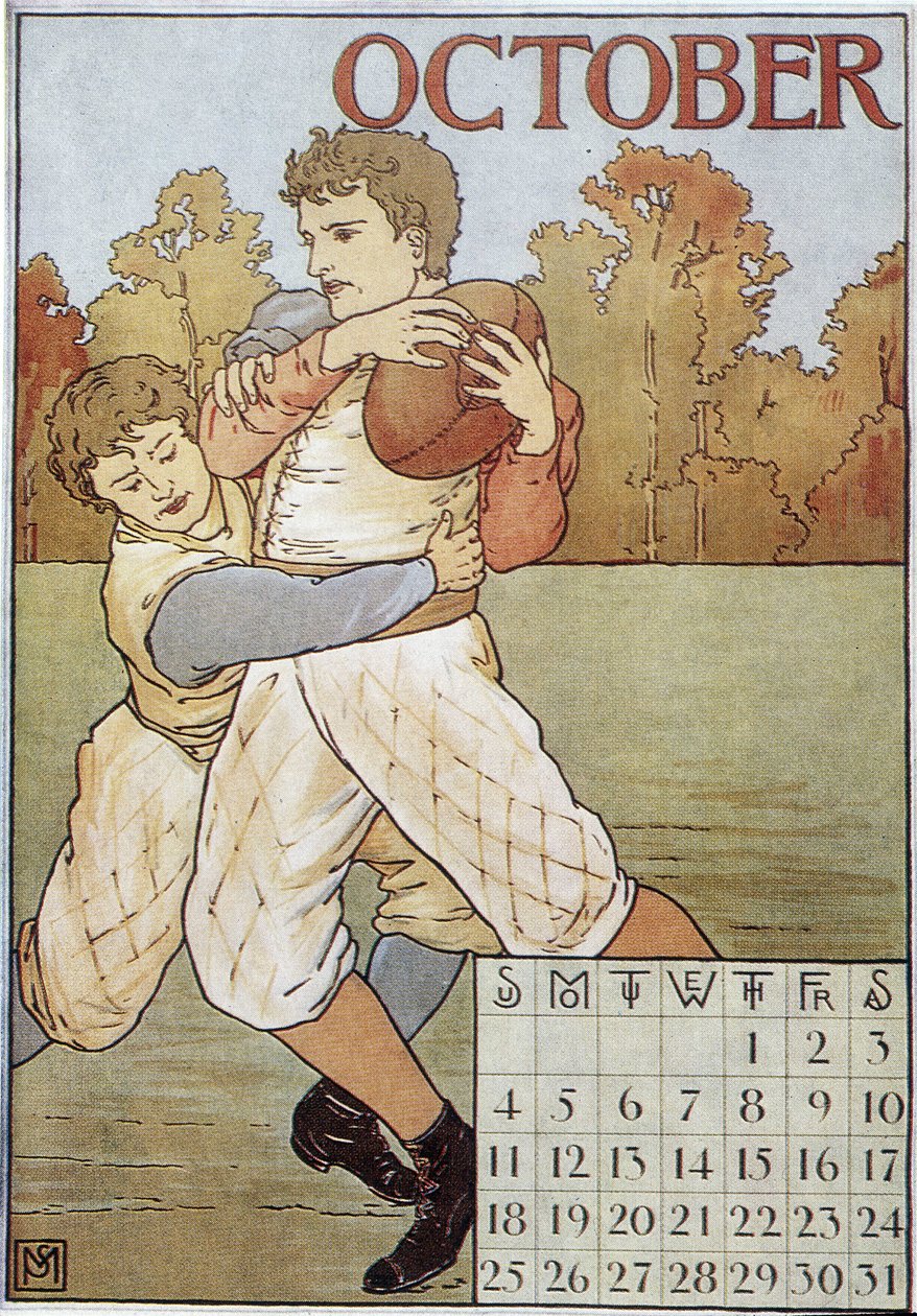 Rugbymen - engelsk kalender, v. 1895 av English School
