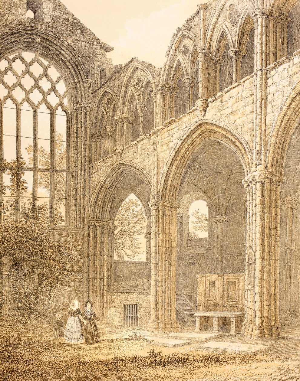 Ruinene av Holyrood Abbey og inngangen til Royal Vault, fra The Scots Worthies av John Howie, andre utgave utgitt i 1879 av English School