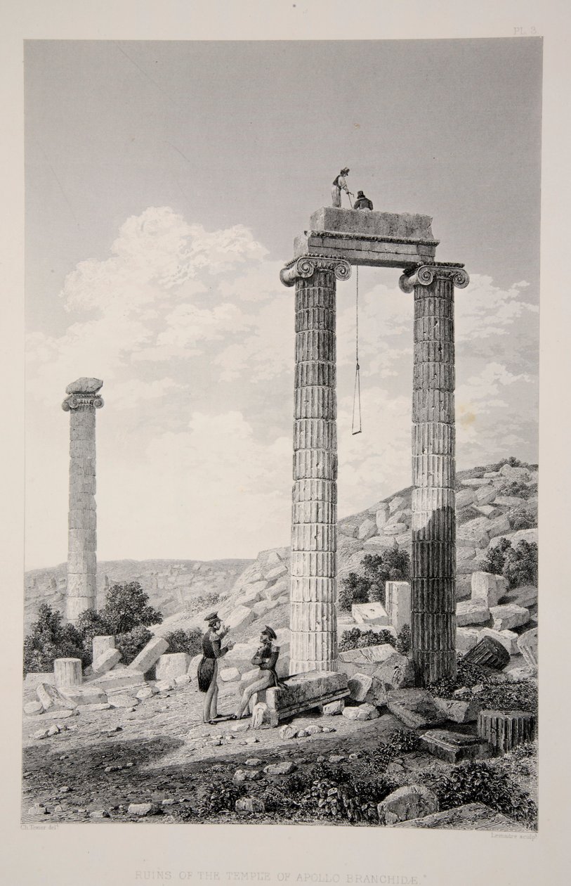 Ruinene av tempelet til Apollo Branchidae, pub. 1863 litografi. av English School