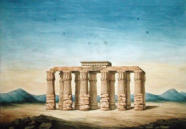 Ruinene av Temple of Hermopolis (akvarell på papir) av English School