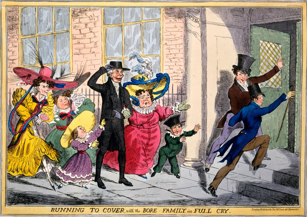 Running to Cover with the Bore Family in Full Cry, ca. 1830 (håndfarget gravering) av English School