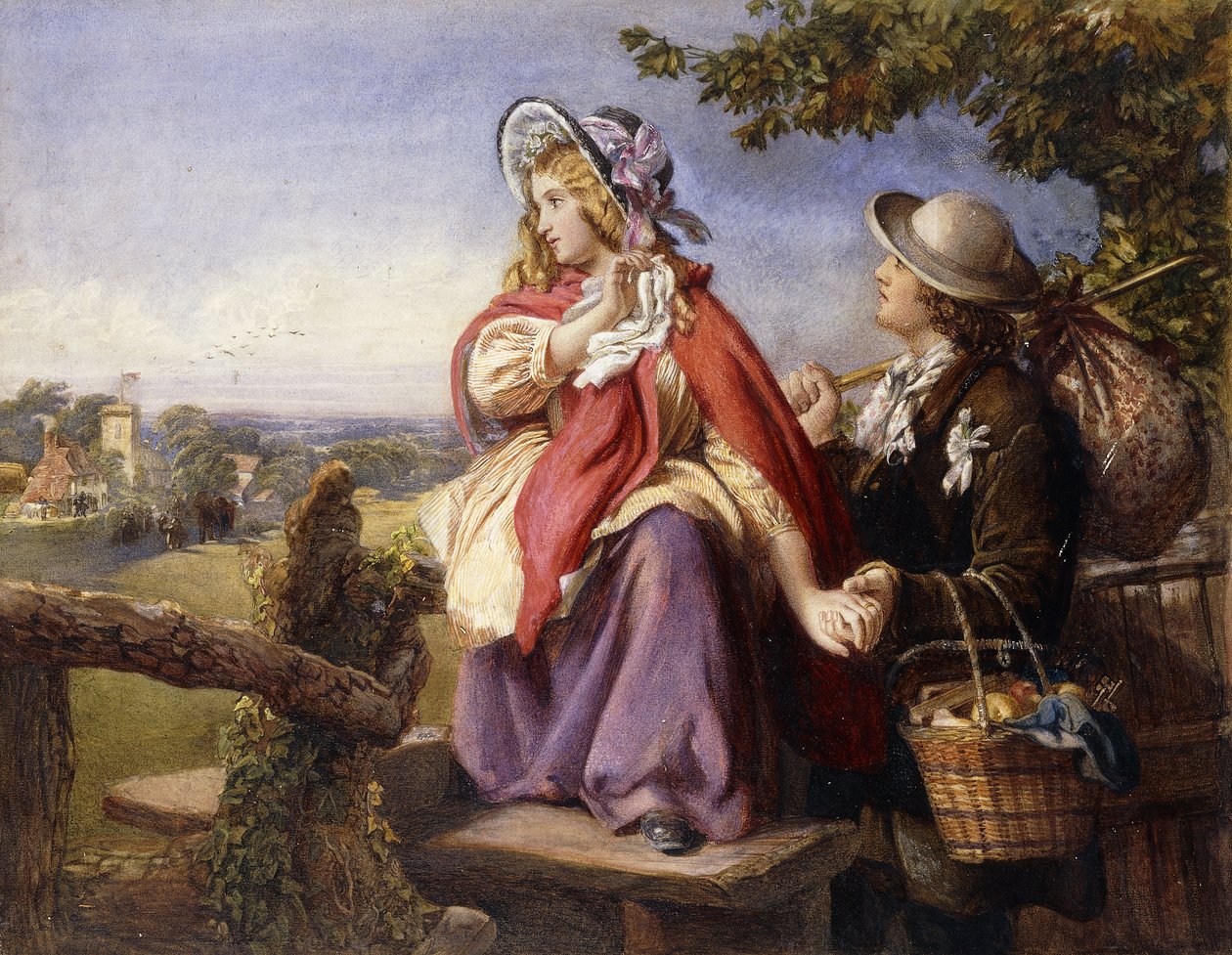 Rustikkelskere som krysser en stil, ca. 1860 av English School