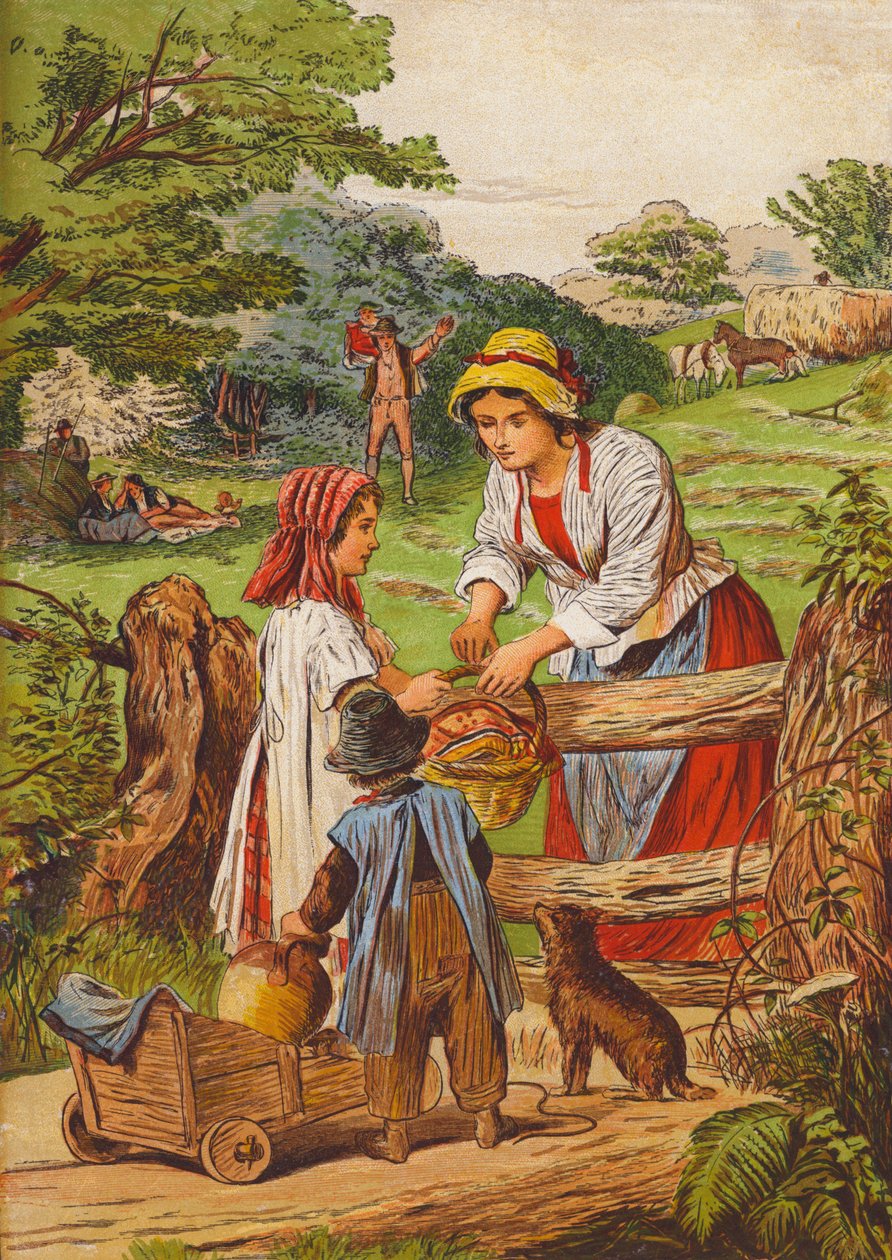 Rustikk scene (fargelitografi) av English School
