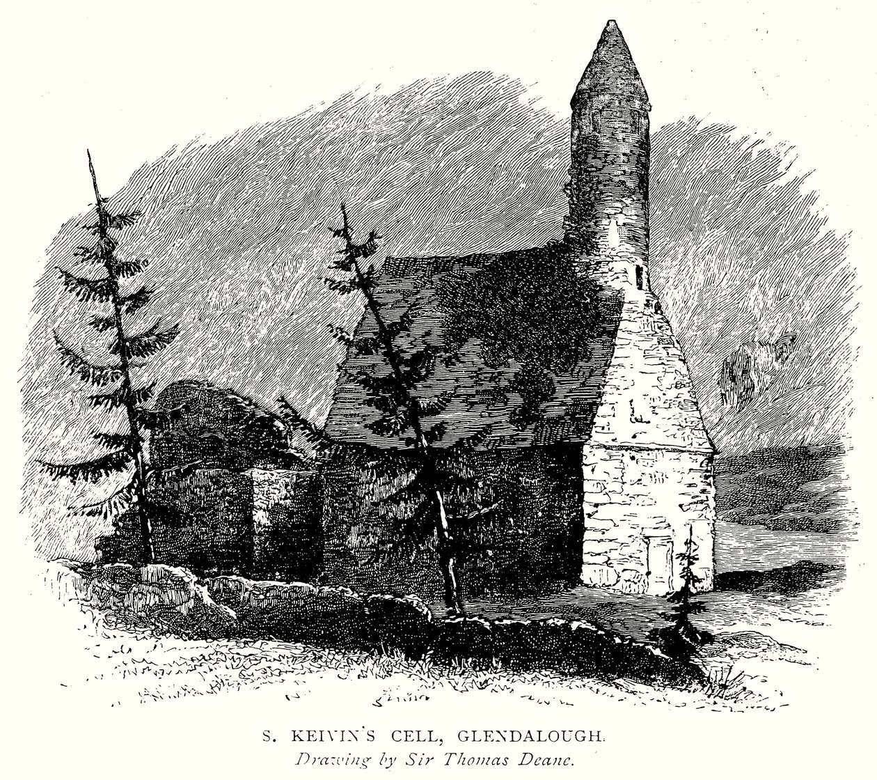 S Keivins celle, Glendalough (gravering) av English School