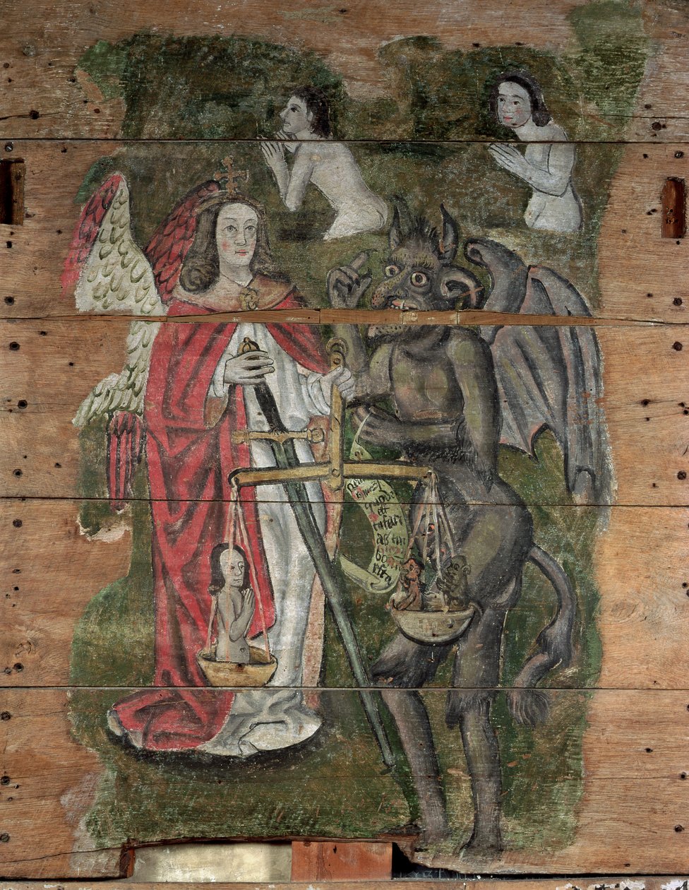 Saint Michael and the Devil, fra Wenhaston Doom, ca. 1500-20 (malt tre) av English School