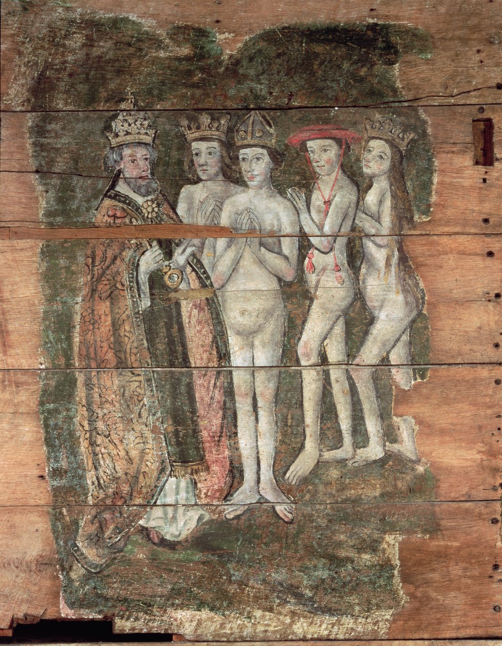 Saint Peter mottar adelen, fra Wenhaston Doom, ca. 1500-20 (malt tre) av English School