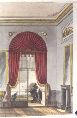Saloon, plate 87 fra Ackermanns Repository of Arts, utgitt fra 1809-28 (farge litho) av English School