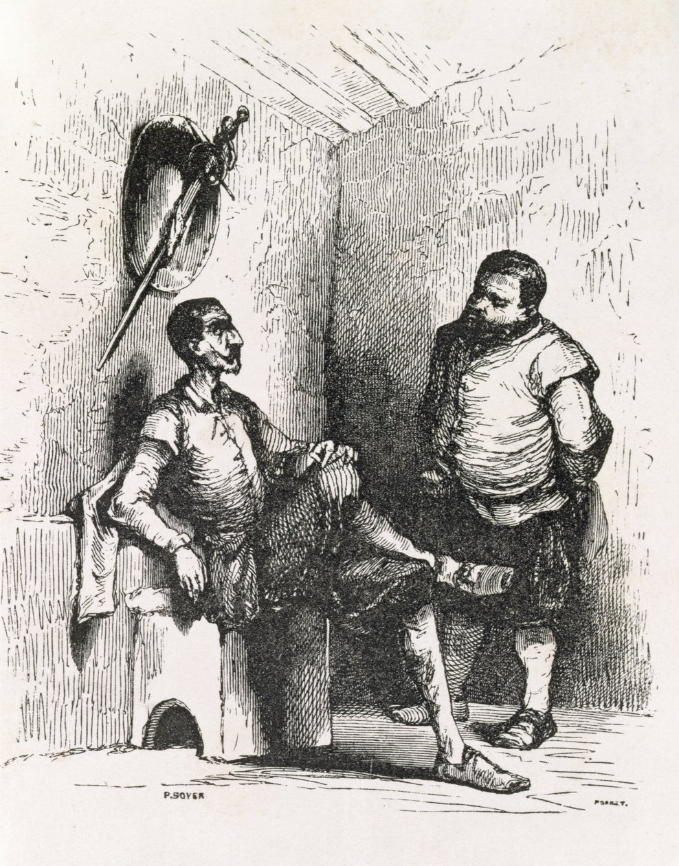 Sancho: Jeg burde lage en sjelden utleier, illustrasjon fra akt II, scene I av Don Quixote i England. En komedie, gravert av P. Soyer av English School